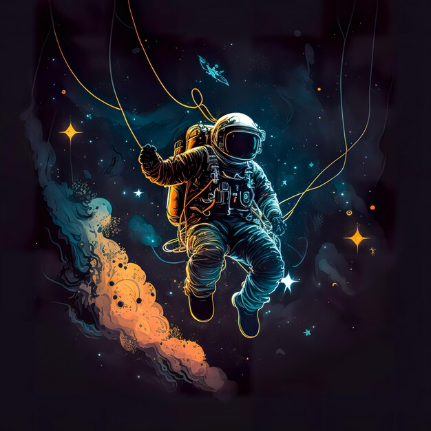 L'astronaute explore Al générative de l'espace sombre extérieur