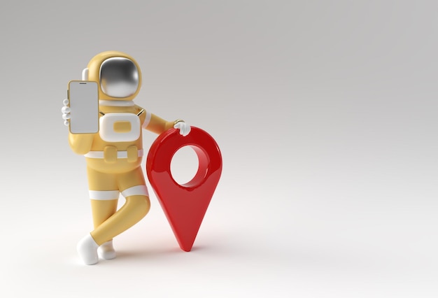 Astronaute de rendu 3D avec la conception d'illustration 3d de pointeur de carte.