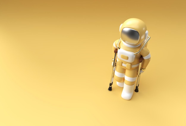 Astronaute de rendu 3D désactivé à l'aide de béquilles pour marcher Conception d'illustration 3D