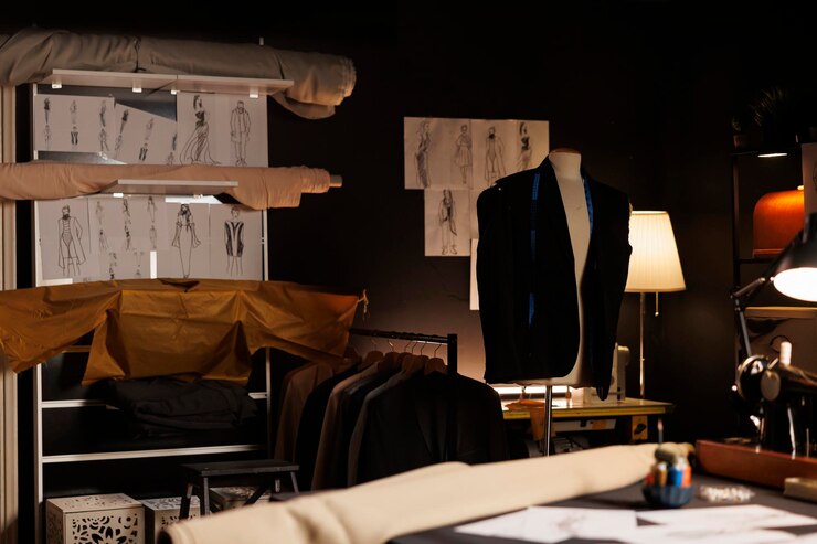 Photo gratuit un atelier rempli de vêtements de couture