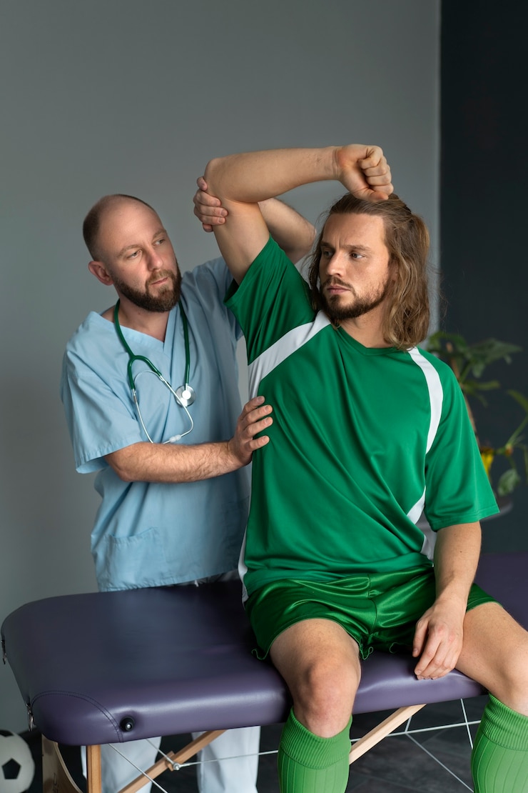 Photo gratuit athlète faisant de la physiothérapie coup moyen
