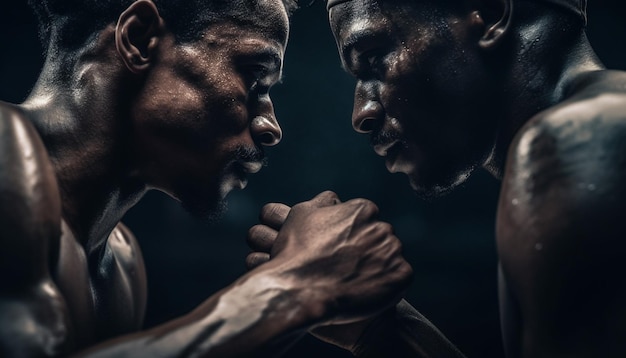 Photo gratuite athlètes musclés pratiquant le travail d'équipe sur fond noir généré par l'ia