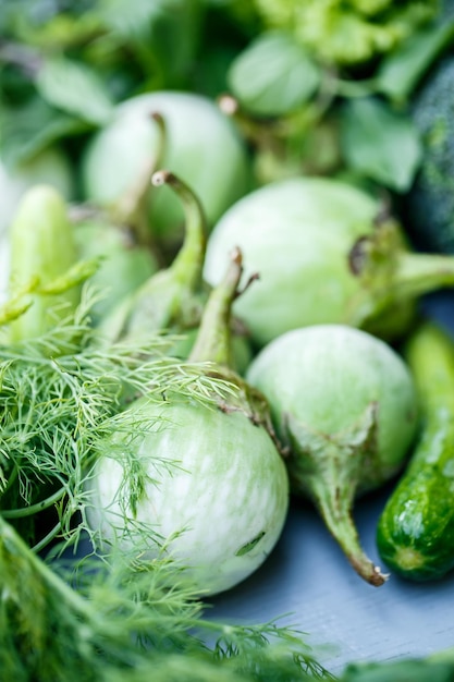 Photo gratuite aubergine et herbes vertes