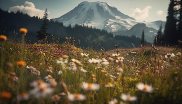 Une aventure de prairie tranquille dans une chaîne de montagnes majestueuse vous attend générée par l'IA