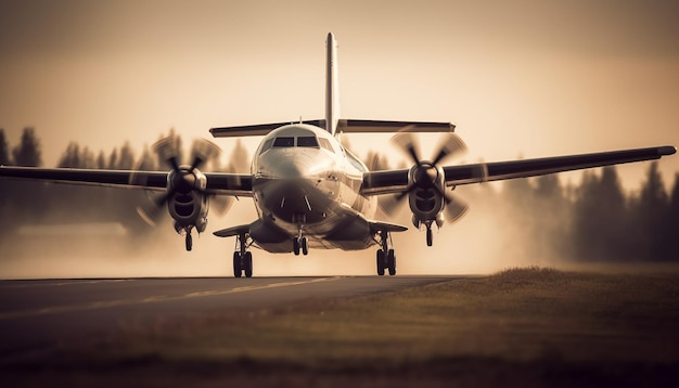 Avion de chasse dans la rotation de l'hélice en vol générée par l'IA