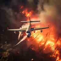 Photo gratuite un avion essaie d'éteindre un feu de forêt.