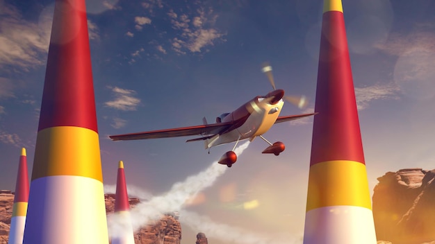 Avion de sport sur la course aérienne Render Illustration 3D