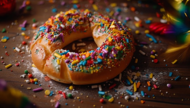 Photo gratuite un bagel avec des pépites multicolores dessus