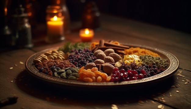 Photo gratuite baies sucrées sur bois indulgence saine générée par l'ia