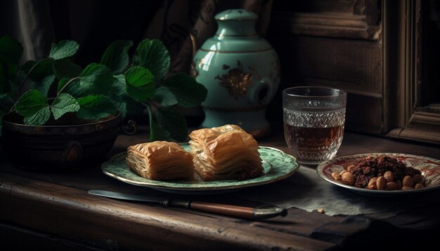 Photo gratuite baklava au four pâtisserie sucrée culture turque authentique générée par l'ia