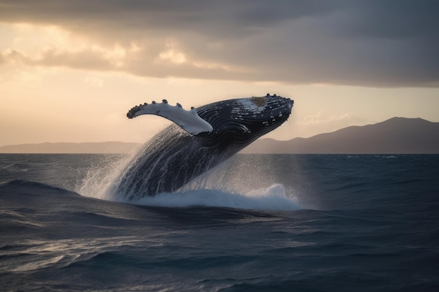 Une baleine à bosse sautant au-dessus de la mer Ai générative