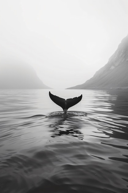 Photo gratuite la baleine dans la nature en noir et blanc