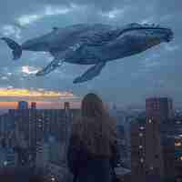 Photo gratuite une baleine fantastique dans le ciel