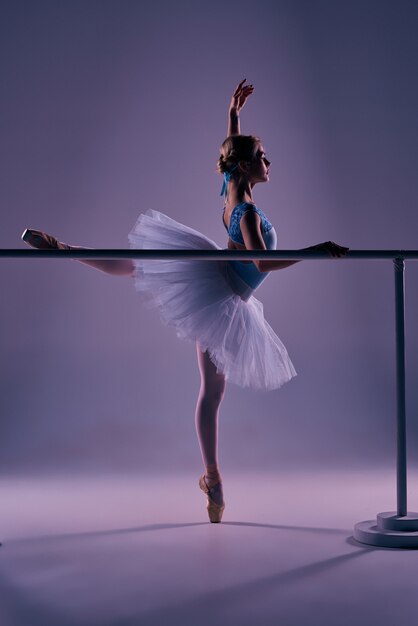 Ballerine classique posant à la barre de ballet