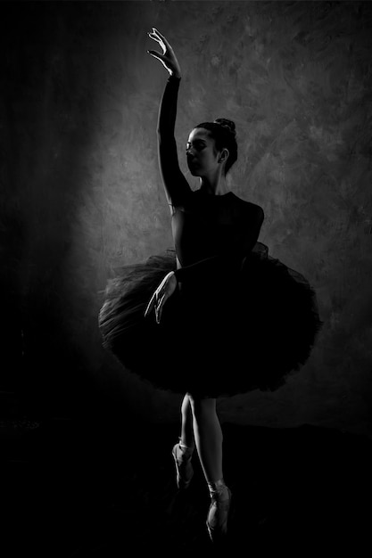 Ballerine, niveaux de gris, vue frontale, pose