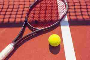 Photo gratuite balles de tennis et raquette sur le gazon