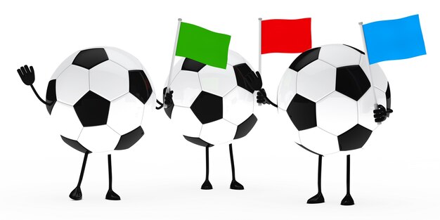 Les ballons de soccer avec des drapeaux colorés