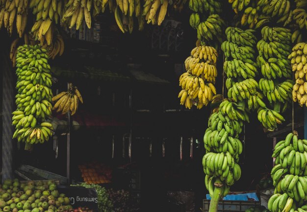 Bananes suspendues à un magasin en Inde