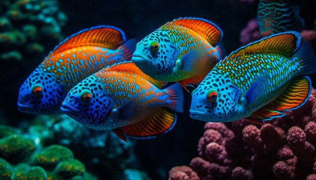 Banc de poissons vibrant dans un récif magnifique généré par l'IA