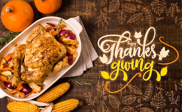 Photo gratuite bannière du jour de thanksgiving avec dinde