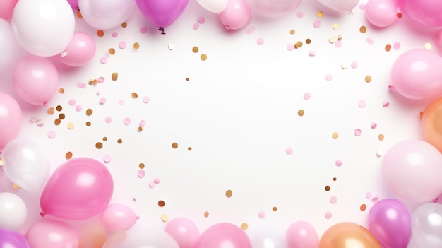 Photo gratuite bannière de fête d'anniversaire avec ballon rose et confettis