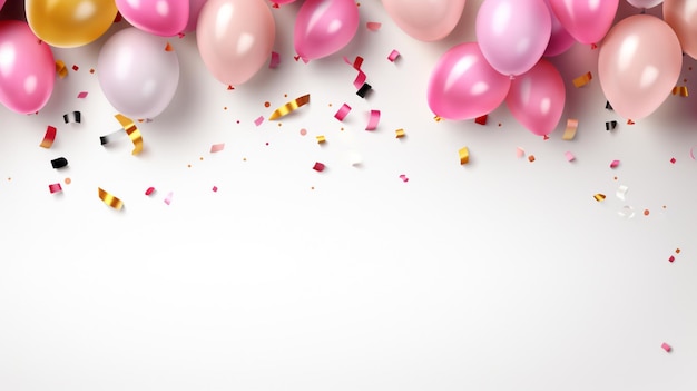 Photo gratuite bannière de fête d'anniversaire avec ballon rose et confettis