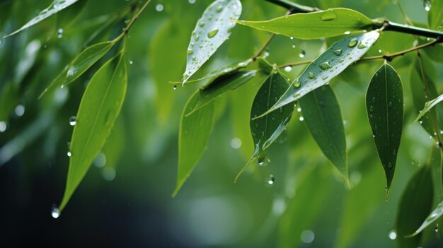 Photo gratuite une bannière horizontale représentant des branches de bambou ornées de gouttes de pluie