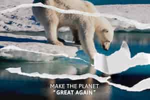 Photo gratuite bannière de sensibilisation au réchauffement climatique avec fond d'ours polaire déchiré