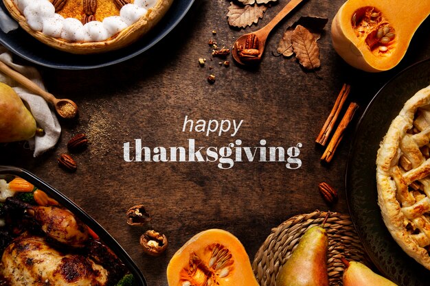 Bannière de Thanksgiving avec de la nourriture savoureuse