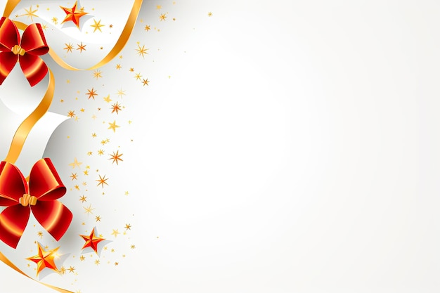 Photo gratuite bannière de vœux de noël avec rubans tourbillonnants et étoiles sur fond blanc