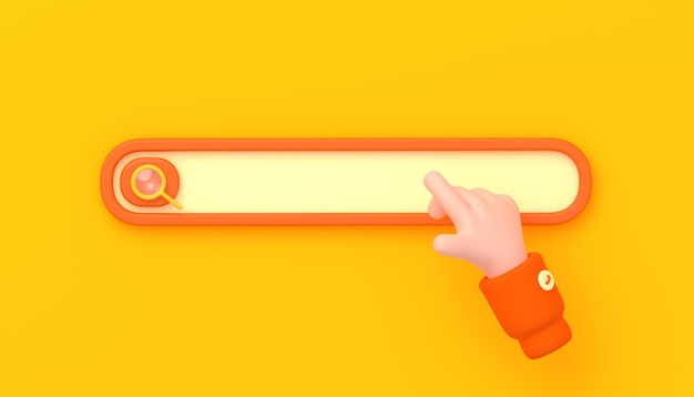 Barre De Recherche De Rendu 3d Avec Main Pointée Et Verre