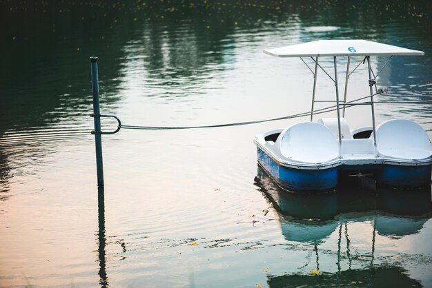 Bateau à aubes dans un lac sombre