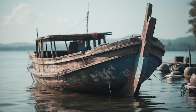 Photo gratuite bateau de pêche abandonné amarré sur un littoral tranquille généré par l'ia