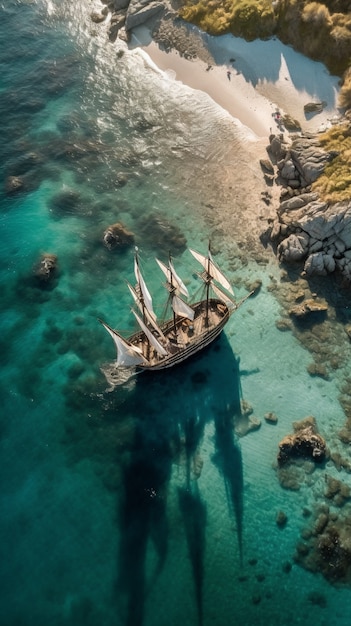 Bateau pirate naviguant sur la mer