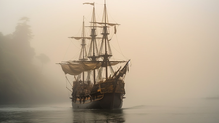 Photo gratuit bateau pirate naviguant sur la mer