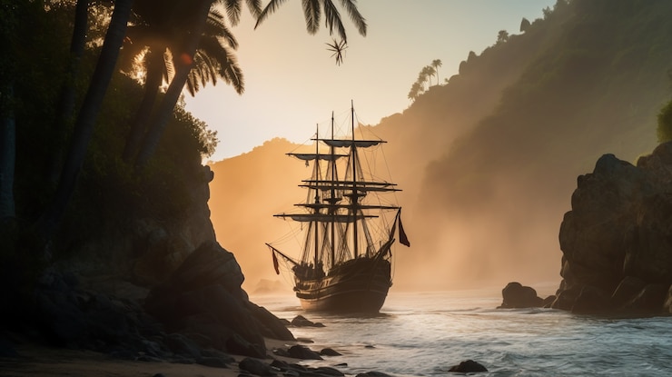 Photo gratuit bateau pirate naviguant sur la mer