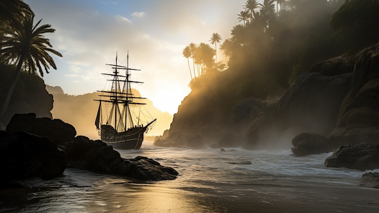 Photo gratuit bateau pirate naviguant sur la mer