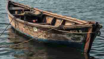 Photo gratuite bateau à rames en bois attaché à une scène tranquille de jetée générée par l'ia