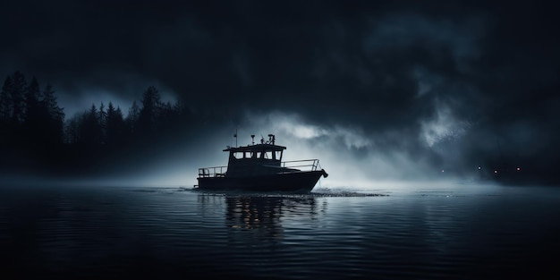 Photo gratuite le bateau traverse les eaux noires sereines traînant de la mousse derrière lui.