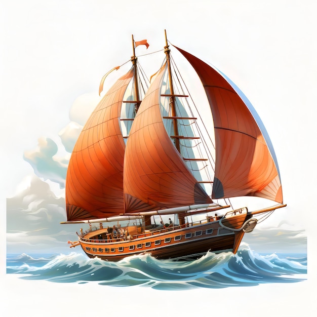 Photo gratuite bateau à voile sur la mer illustration 3d rendu style vintage