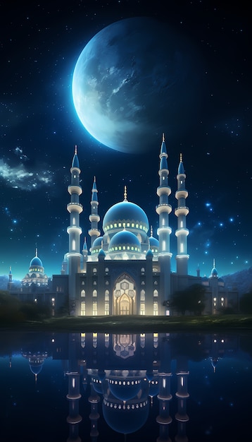 Le bâtiment et l'architecture complexes de la mosquée la nuit