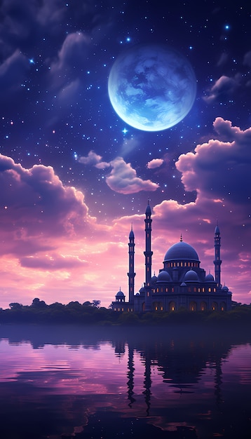 Le bâtiment et l'architecture complexes de la mosquée la nuit