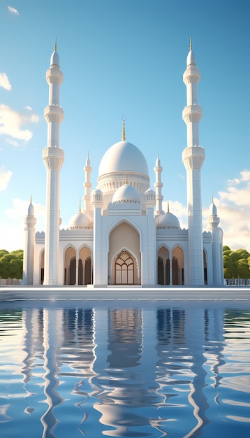 Bâtiment et architecture de mosquées complexes avec un paysage céleste et des nuages