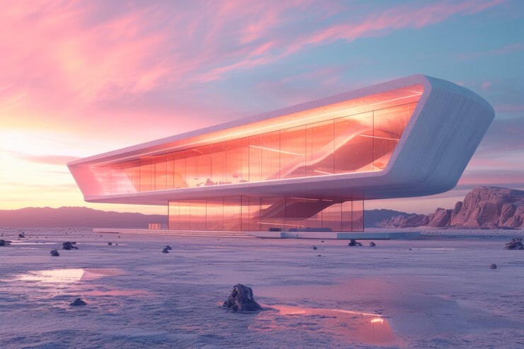 Photo gratuit le bâtiment futuriste se confond parfaitement avec le paysage désertique.