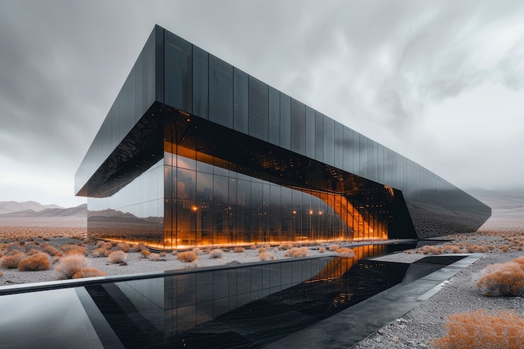 Photo gratuit le bâtiment futuriste se confond parfaitement avec le paysage désertique.