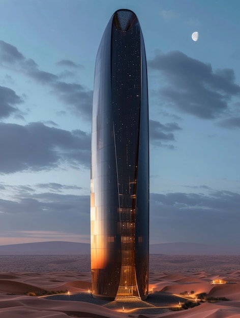 Le bâtiment futuriste se confond parfaitement avec le paysage désertique.