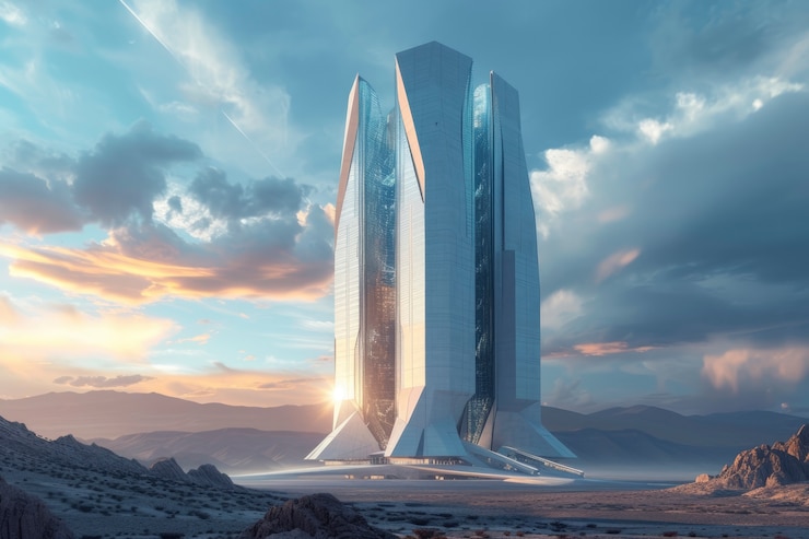 Photo gratuit le bâtiment futuriste se confond parfaitement avec le paysage désertique.