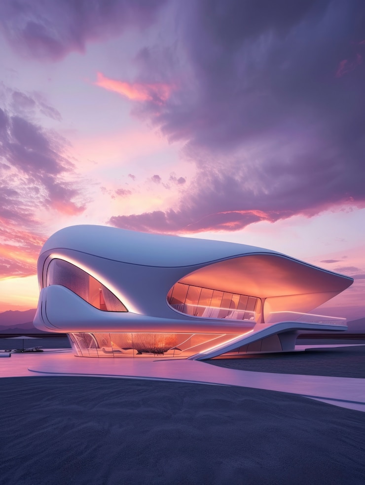 Photo gratuit le bâtiment futuriste se confond parfaitement avec le paysage désertique.