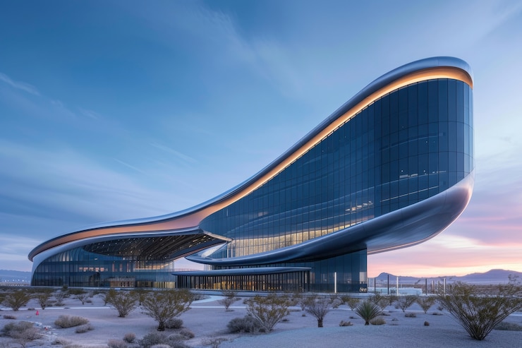 Photo gratuit le bâtiment futuriste se confond parfaitement avec le paysage désertique.
