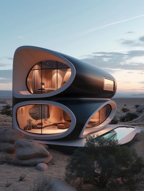 Photo gratuite le bâtiment futuriste se confond parfaitement avec le paysage désertique.